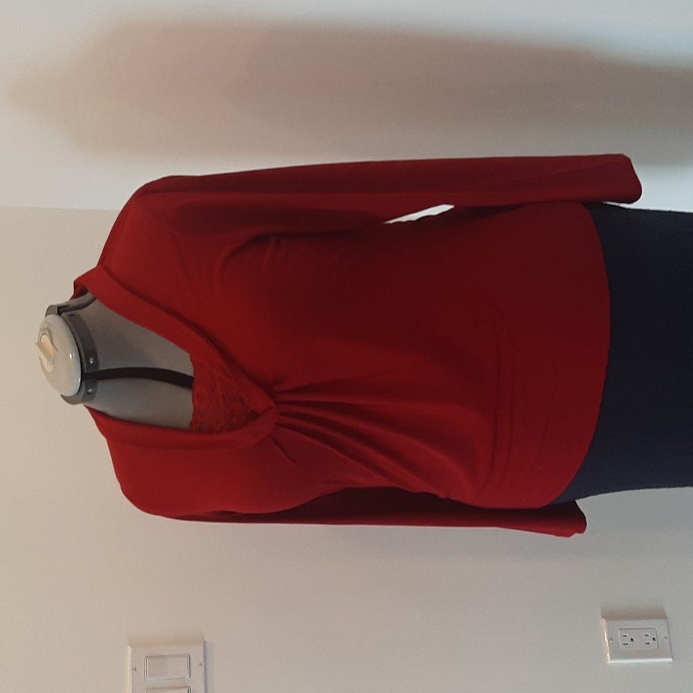 Cowl neck top with lace insert